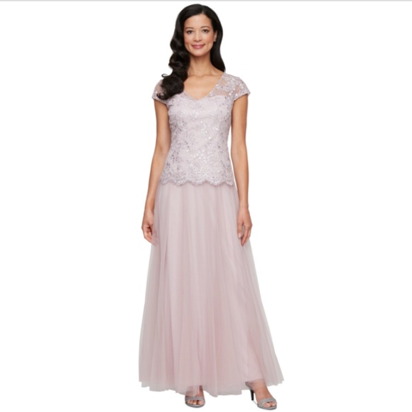 Alex Evenings Dresses & Skirts - Alex Evenings Women's Embroidered-Chiffon Tulle-Skirt Gown Size: 16 Color: Blush